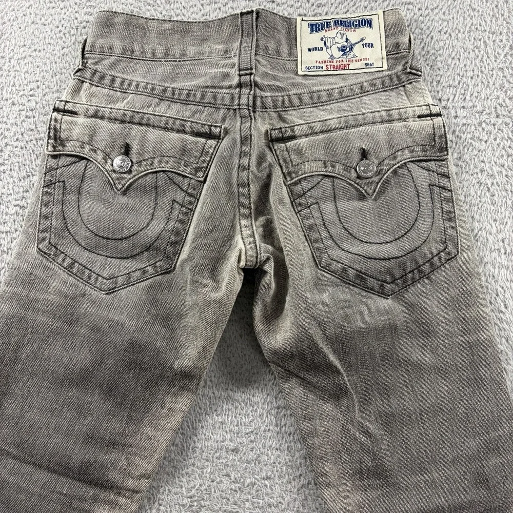 True Religion Handpicked Straight Jeans Mens 28 Gray Acid Wash Back Flap Ombre